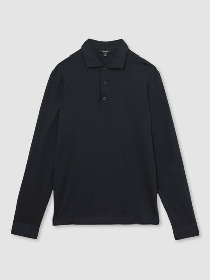 Reiss Featured - Cotton-Jersey Long Sleeve Polo Shirt in Navy