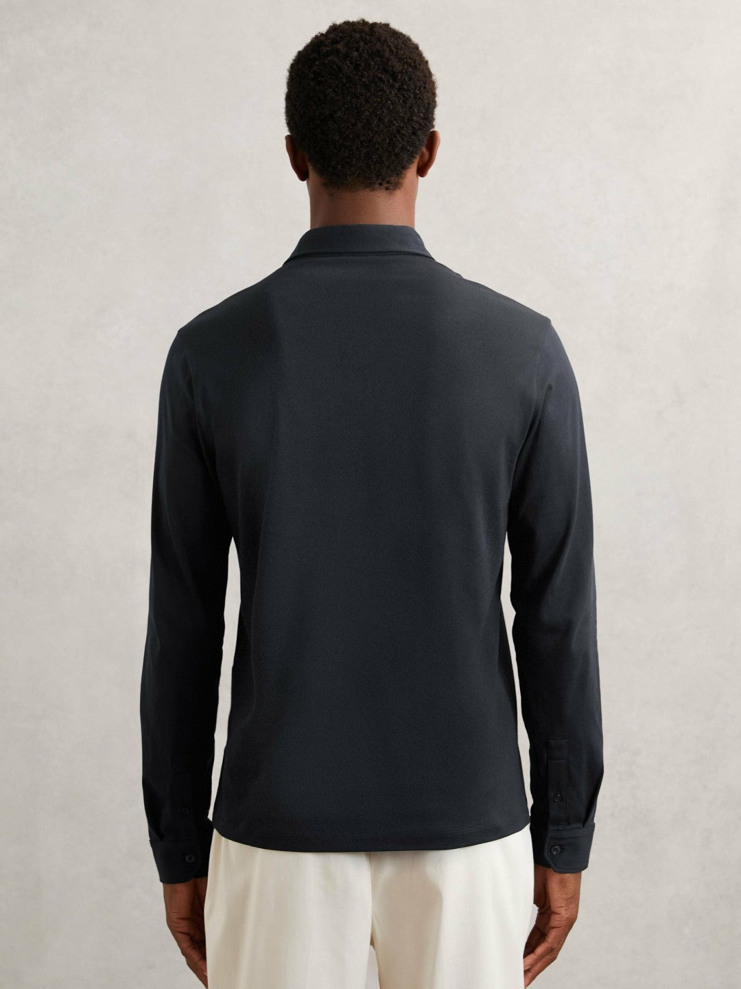 Reiss Featured - Cotton-Jersey Long Sleeve Polo Shirt in Navy