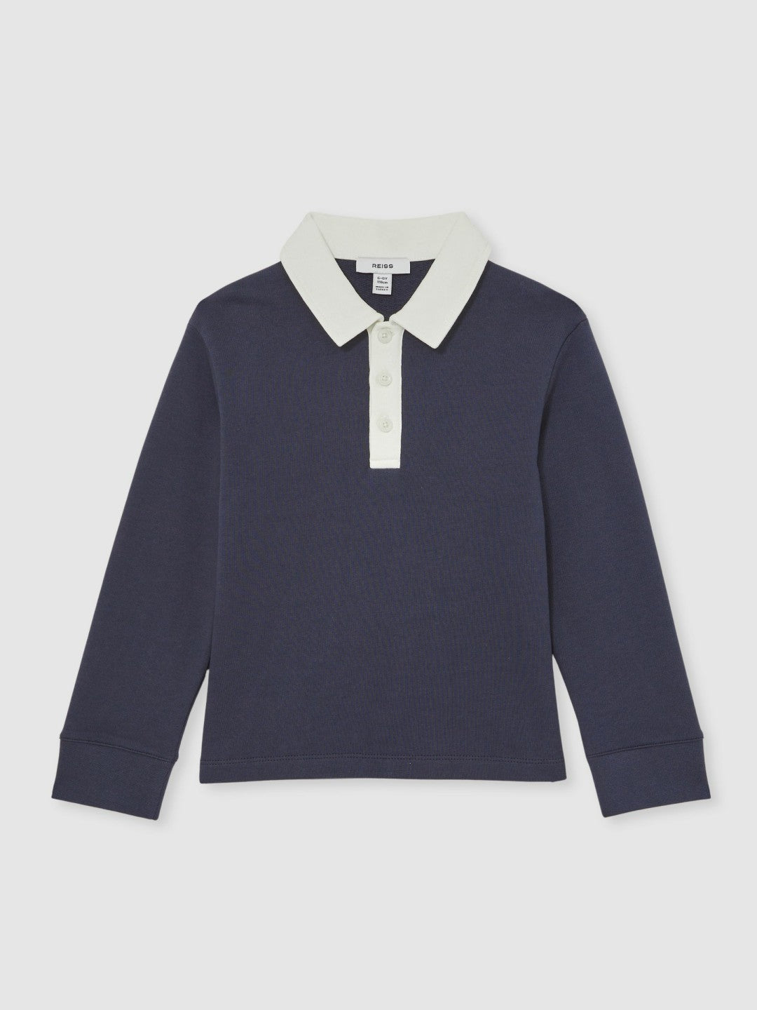 Reiss Affordable - Cotton Half-Button Rugby Polo Shirt in Navy/White