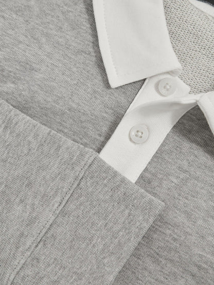 Reiss Deal - Cotton Half-Button Rugby Polo Shirt in Grey Marl/White