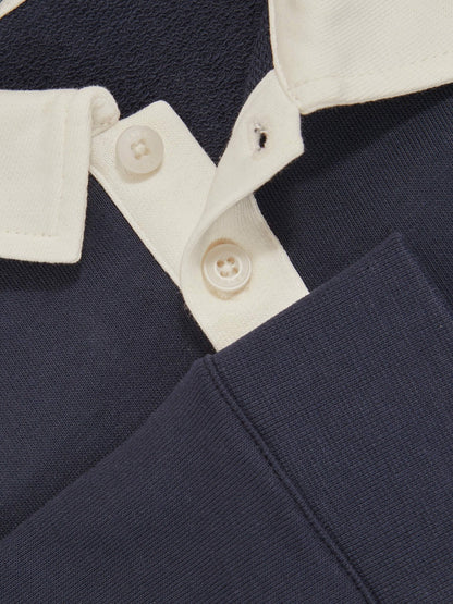 Reiss Offer - Cotton Half-Button Rugby Polo Shirt in Navy/White