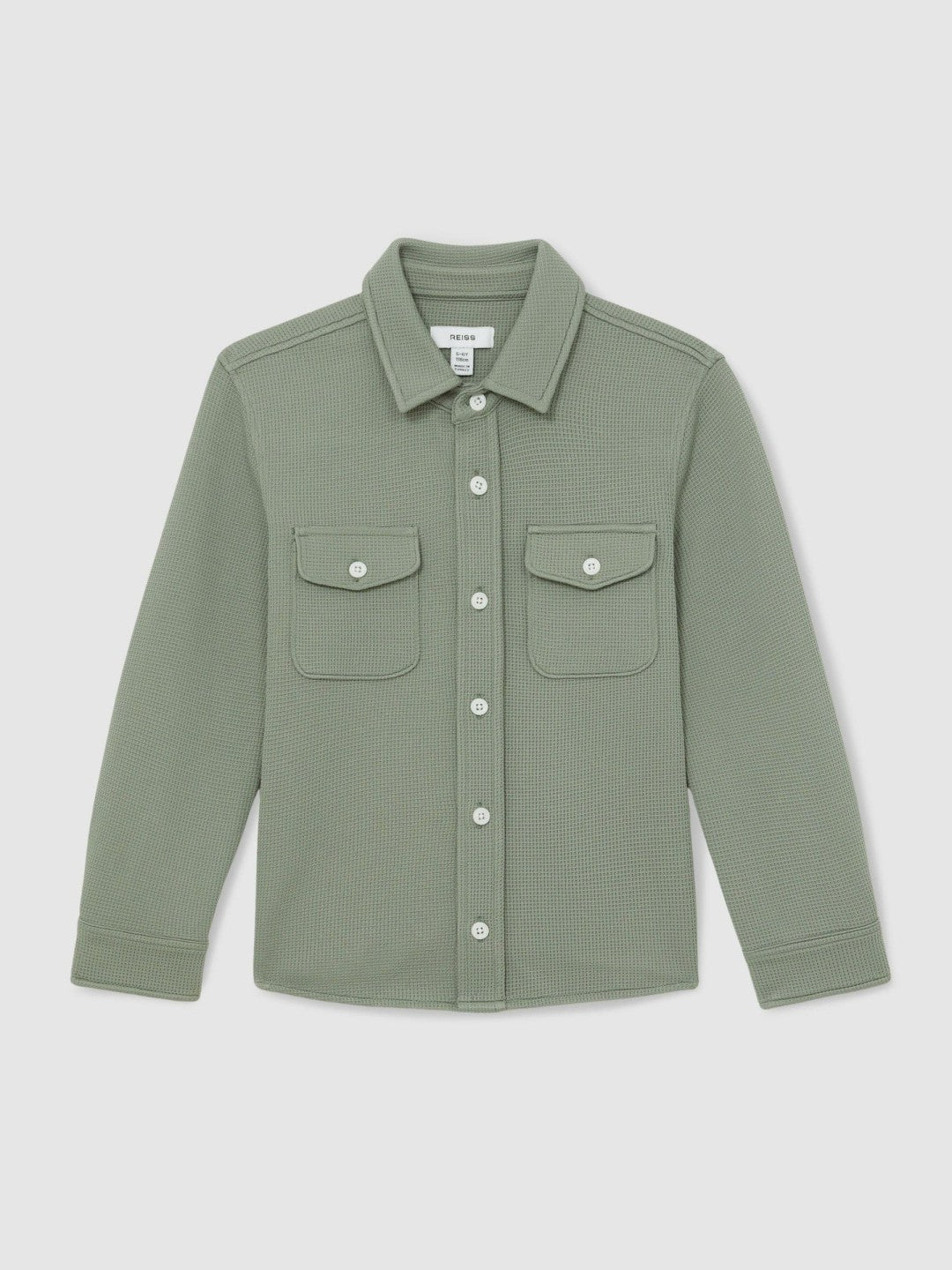 Reiss 3-9 yrs Waffle-Textured Twin-Pocket Overshirt in Sage