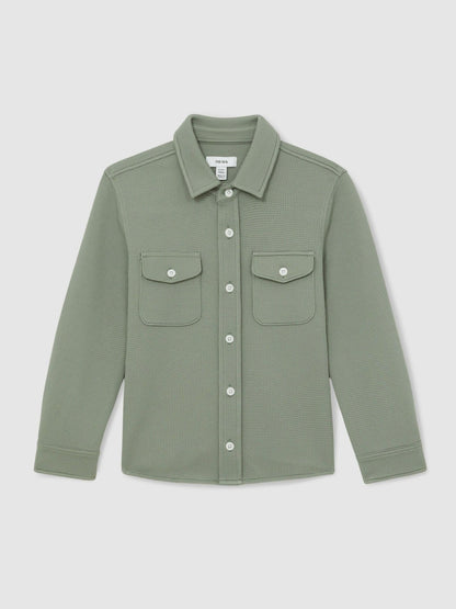Reiss 3-9 yrs Waffle-Textured Twin-Pocket Overshirt in Sage