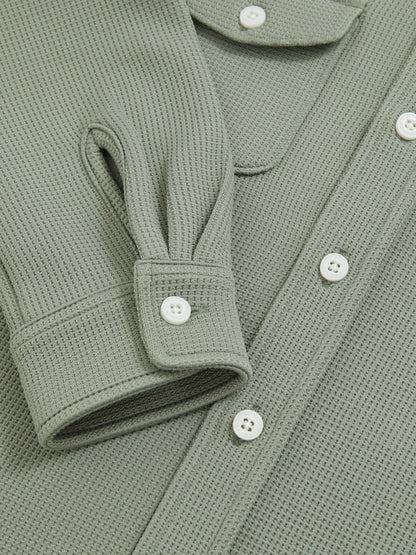 Reiss 3-9 yrs Waffle-Textured Twin-Pocket Overshirt in Sage