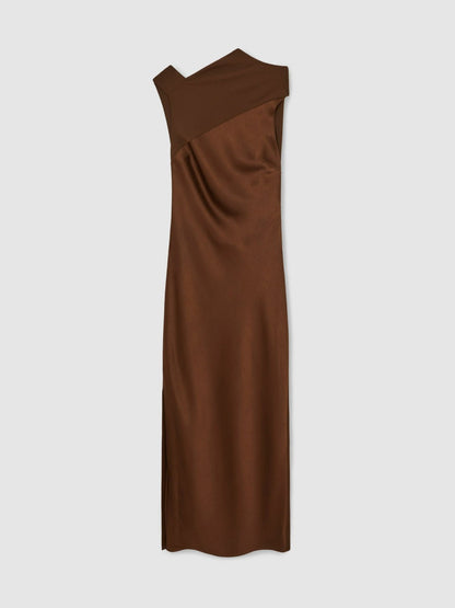 Reiss Back Detail Midi Dress in Bronze