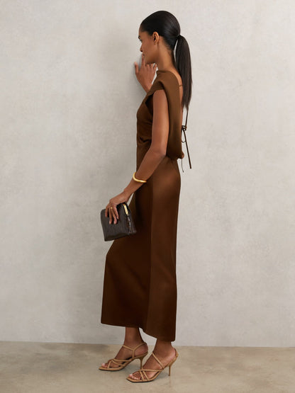 Reiss Back Detail Midi Dress in Bronze