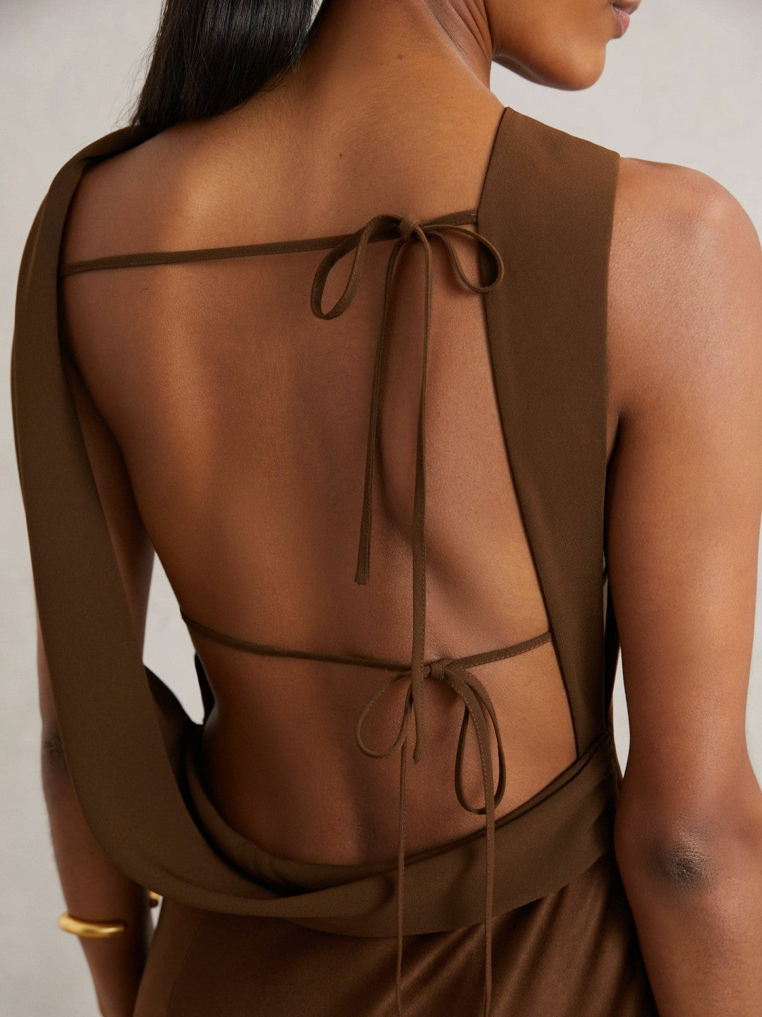 Reiss Back Detail Midi Dress in Bronze
