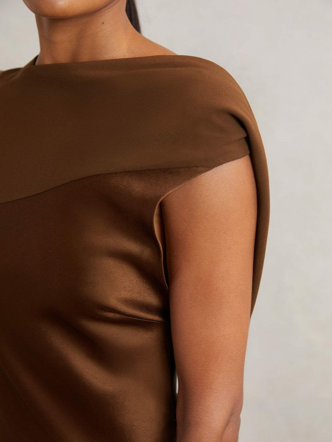 Reiss Back Detail Midi Dress in Bronze