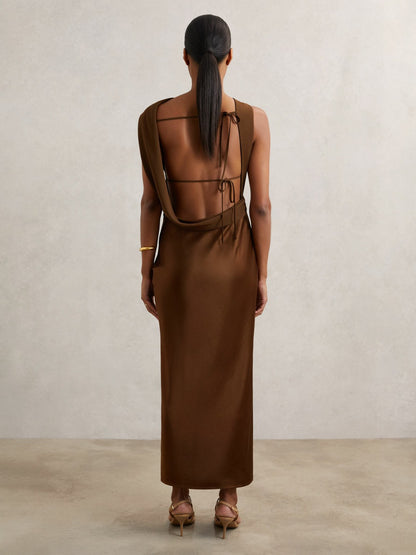 Reiss Back Detail Midi Dress in Bronze
