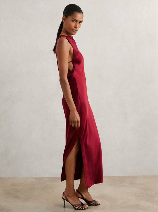 Reiss Back Detail Midi Dress in Red
