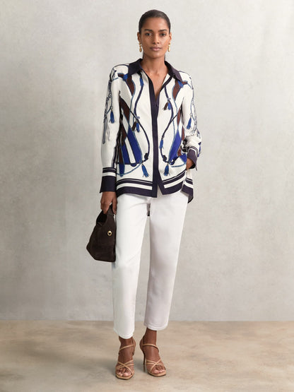 Reiss Scarf Print Colourblock Shirt in Navy