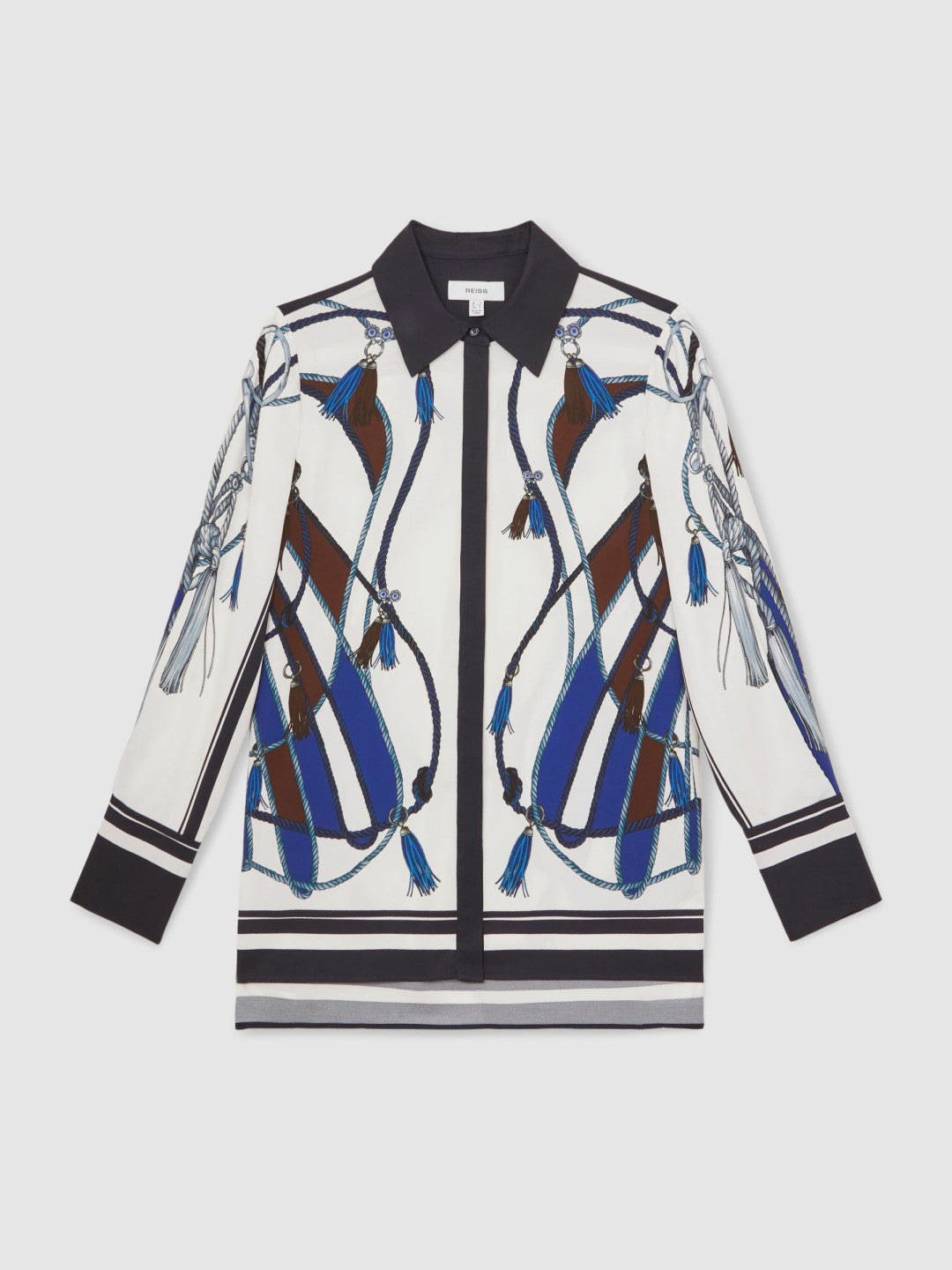 Reiss Scarf Print Colourblock Shirt in Navy