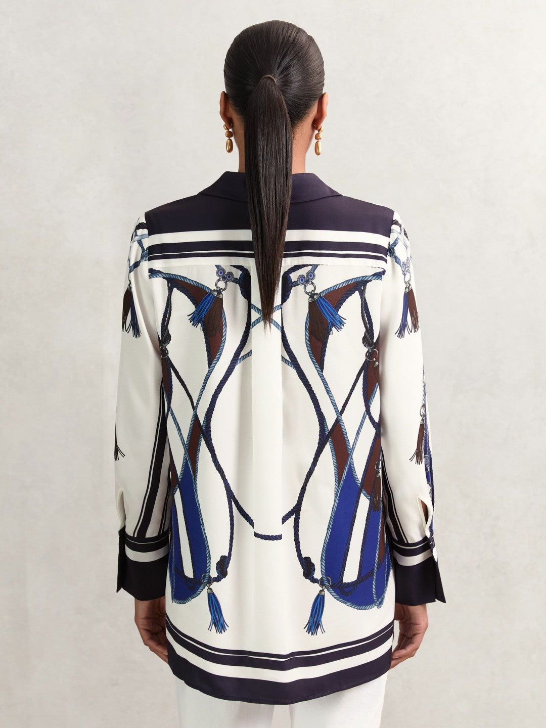 Reiss Scarf Print Colourblock Shirt in Navy