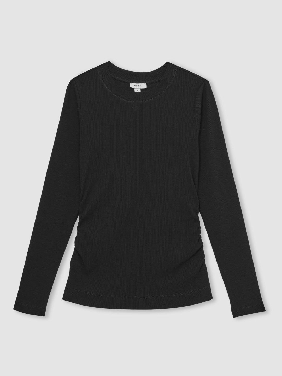 Reiss Cotton Long-Sleeve Ruched T-Shirt with Stretch in Black