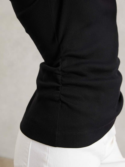 Reiss Cotton Long-Sleeve Ruched T-Shirt with Stretch in Black