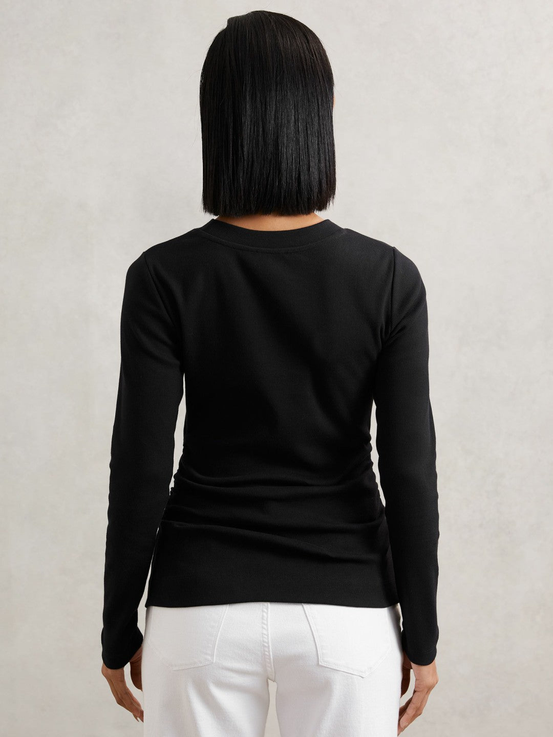 Reiss Cotton Long-Sleeve Ruched T-Shirt with Stretch in Black