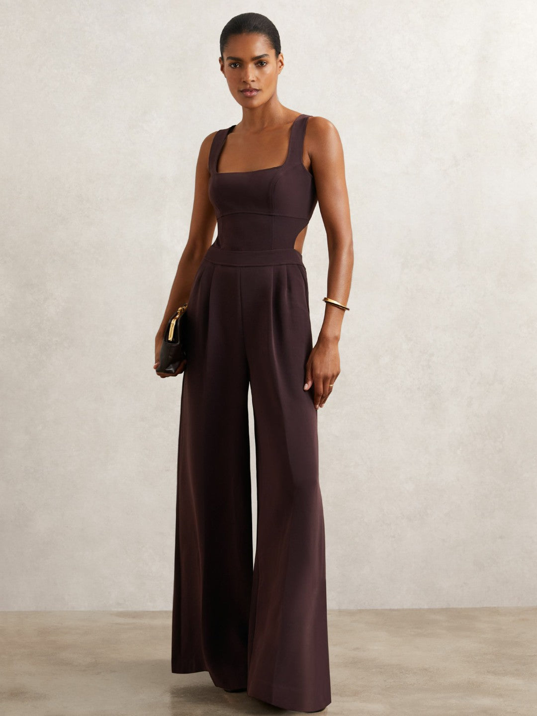 Reiss Wide-Leg Cut-Out Jumpsuit in Burgundy