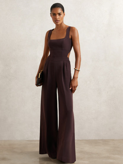Reiss Wide-Leg Cut-Out Jumpsuit in Burgundy