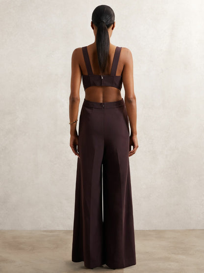 Reiss Wide-Leg Cut-Out Jumpsuit in Burgundy