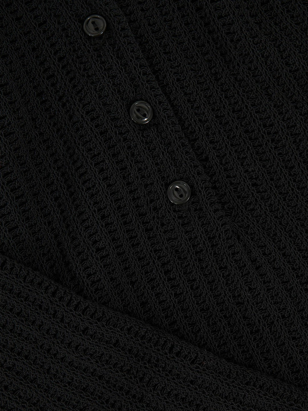 Reiss Value - Open-Knit Long-Sleeve Polo Top in Black