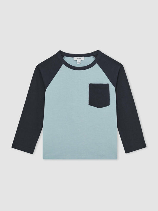 Reiss Deal - 13-14 yrs Cotton Colour-Block Long-Sleeve T-Shirt in Navy Blue