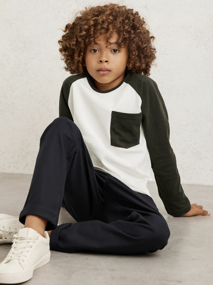 Reiss Best Seller - 9-13 yrs Cotton Colour-Block Long-Sleeve T-Shirt in Green