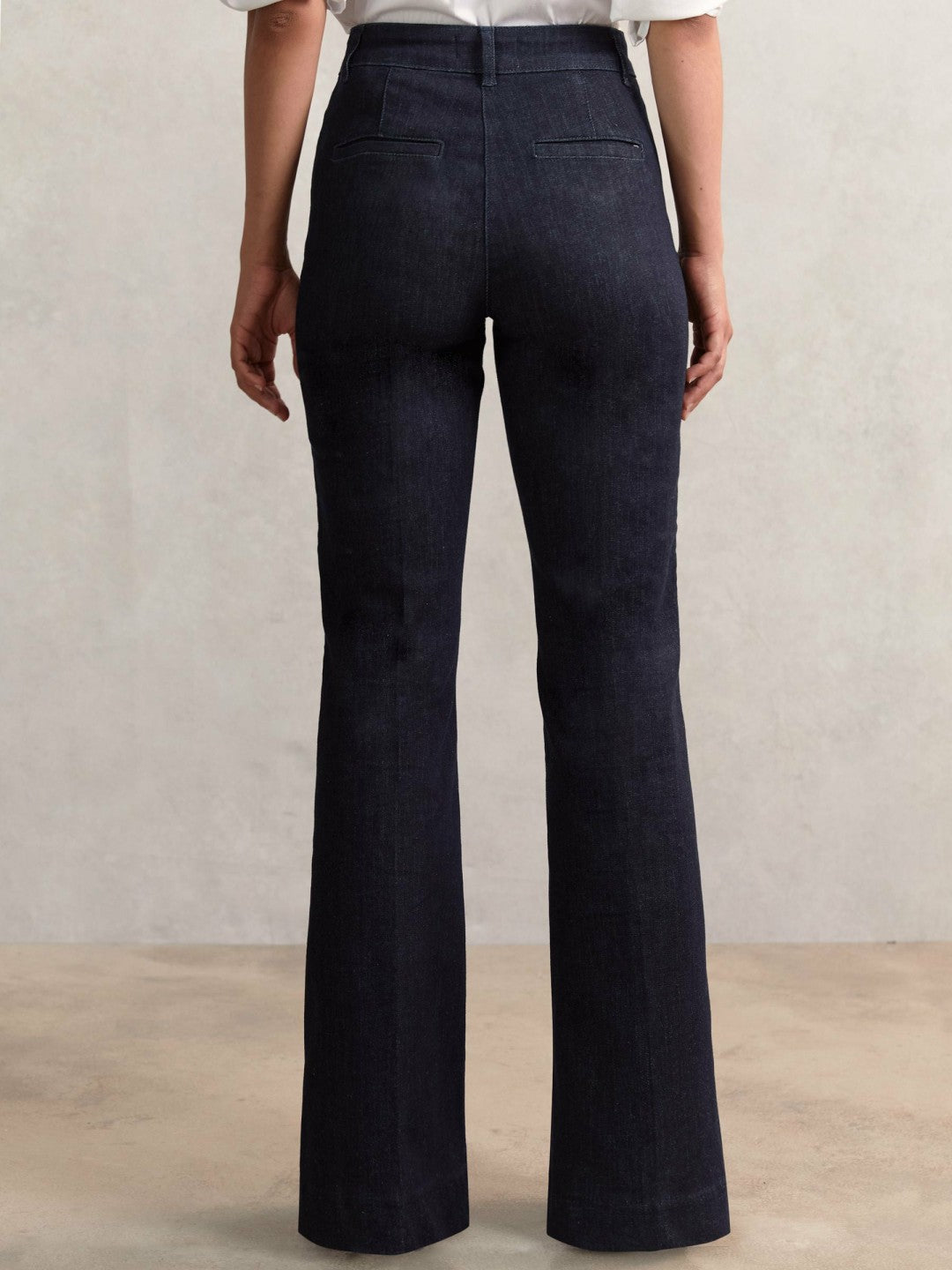 Reiss Petite Button-Detail High-Rise Flared Jeans in Dark Blue